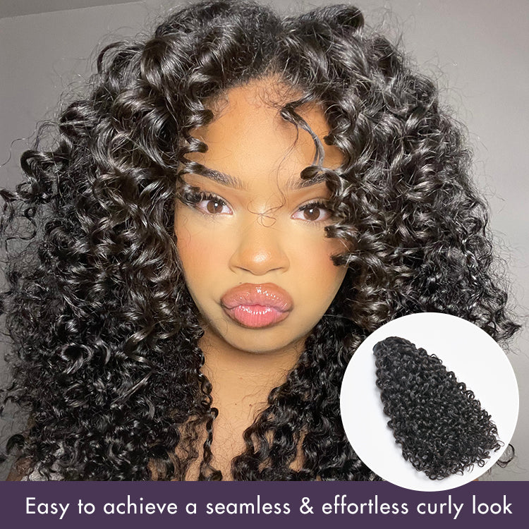 New Customers Only | Messy Burmese Curly Invisible Edge Seamless Clip in Extensions Human Hair with Free Gift