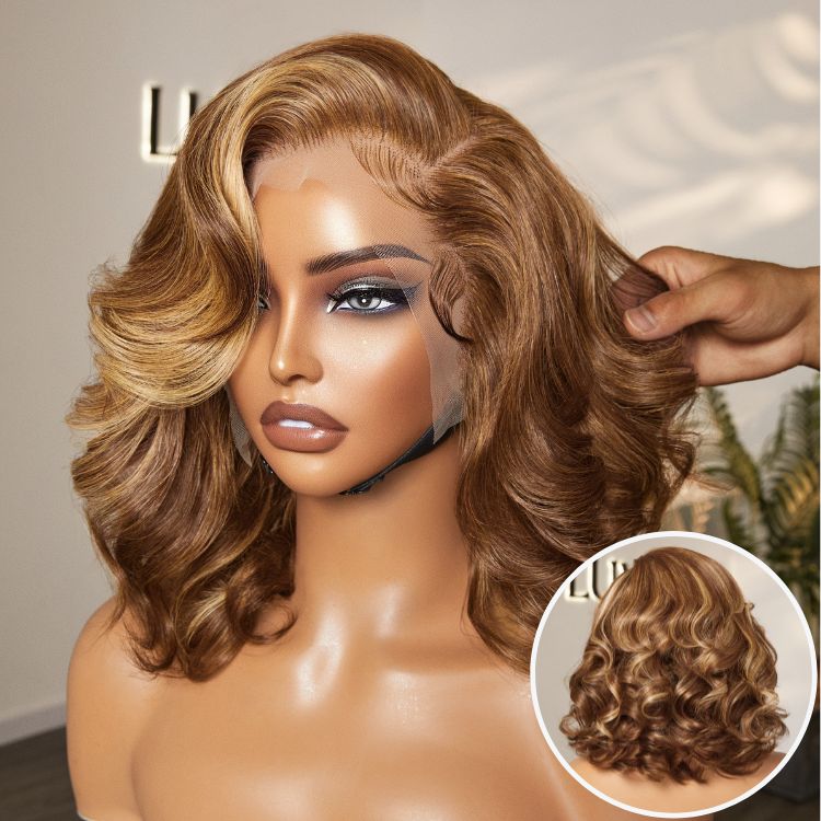 New Customers Only | PreMax Wigs - Honey Blonde Highlight / Natural Black / Ombre Blonde Bouncy Body Wave Glueless 13x4 Frontal Lace Human Hair Wig