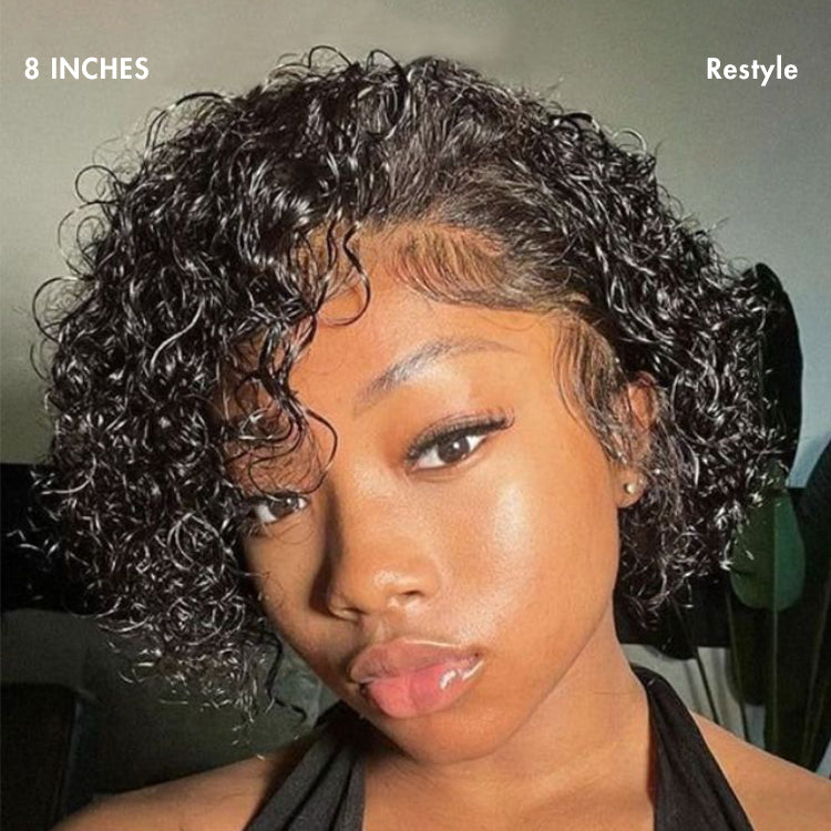 Crazy Wednesday | Brown Highlight / Jet Black Short Cut Slicked Back Curly Ear-to-ear Wide T Lace Wig