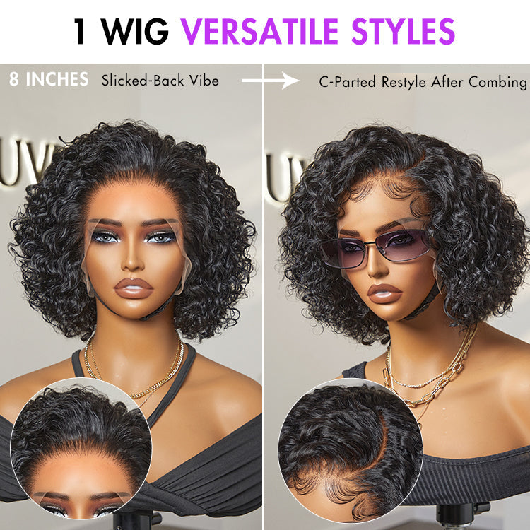 Crazy Wednesday | Brown Highlight / Jet Black Short Cut Slicked Back Curly Ear-to-ear Wide T Lace Wig