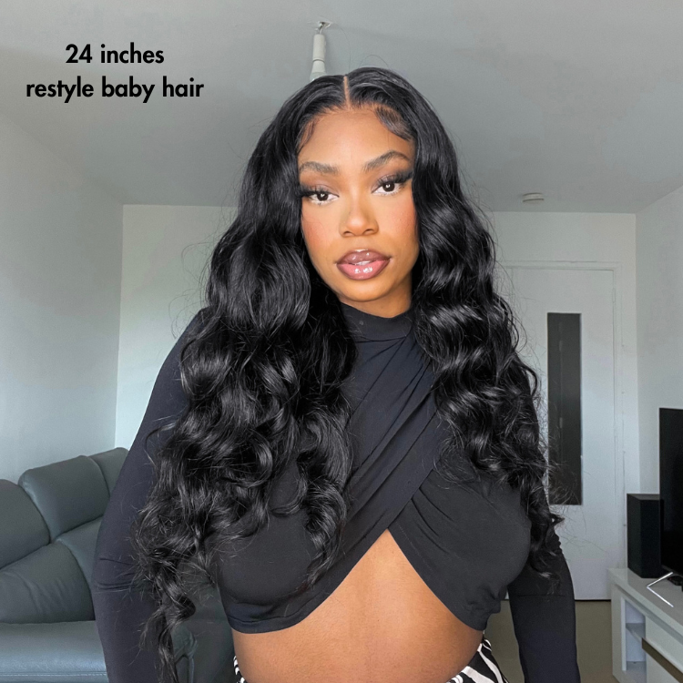 Jet Black Loose Body Wave Glueless 5x5 Closure Lace Wig 100% Human Hair