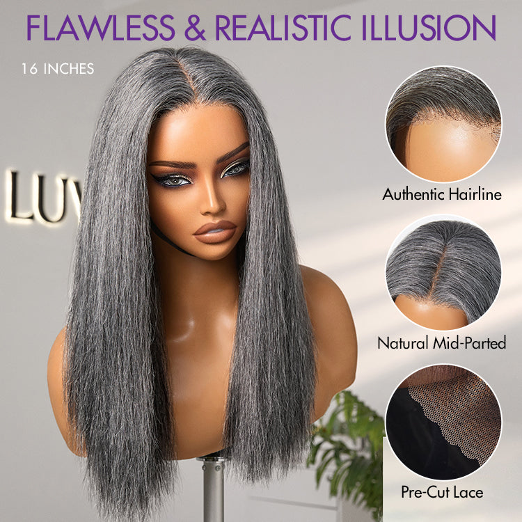 Crazy Wednesday | Salt and Pepper Straight Glueless Minimalist HD Lace T Part Grey Wig Pre-Cut Lace