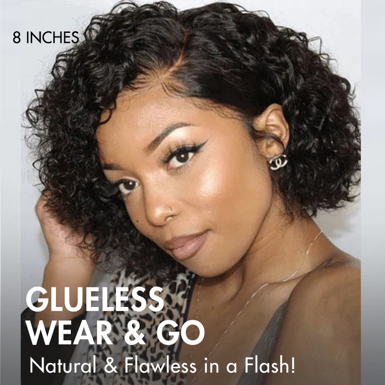 Crazy Wednesday | Trendy Short Cut Curly Minimalist HD Lace Glueless Side Part Wig 100% Human Hair