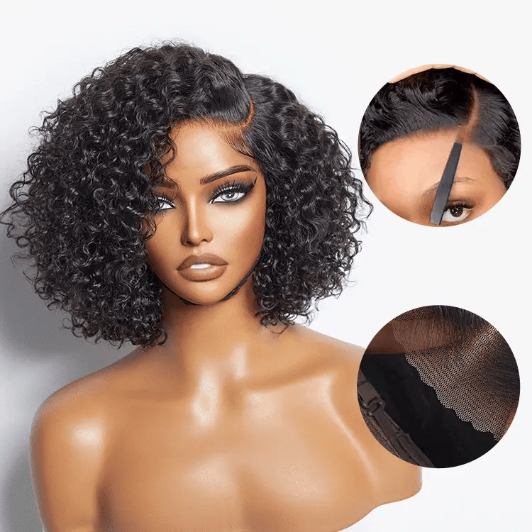 New Customers Only | Trendy Short Cut Curly Minimalist HD Lace Glueless Side Part Wig 100% Human Hair
