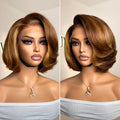 Weekly Special | Toffee Brown Mix Blonde / Natural Black Layered Cut Glueless 5x5 Closure Lace Bob Wig