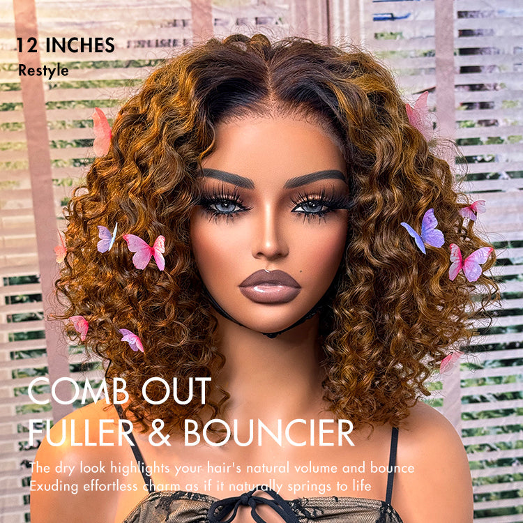 Weekly Special | Brown Highlight / Natural Black / Blonde Highlight Deep Curly Glueless 5x5 Closure Pre-Cut Lace Wig Breathable Cap