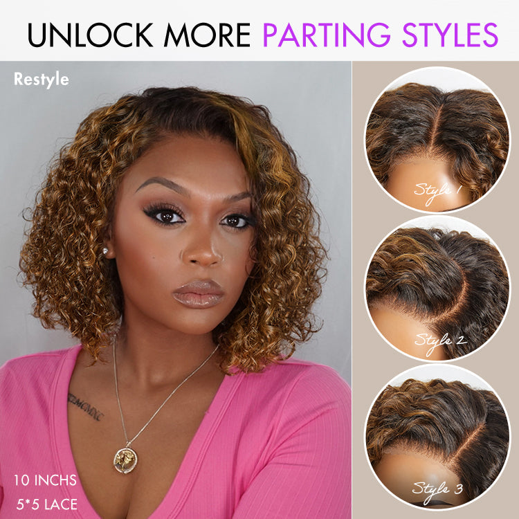 Weekly Special | Brown Highlight / Natural Black / Blonde Highlight Deep Curly Glueless 5x5 Closure Pre-Cut Lace Wig Breathable Cap