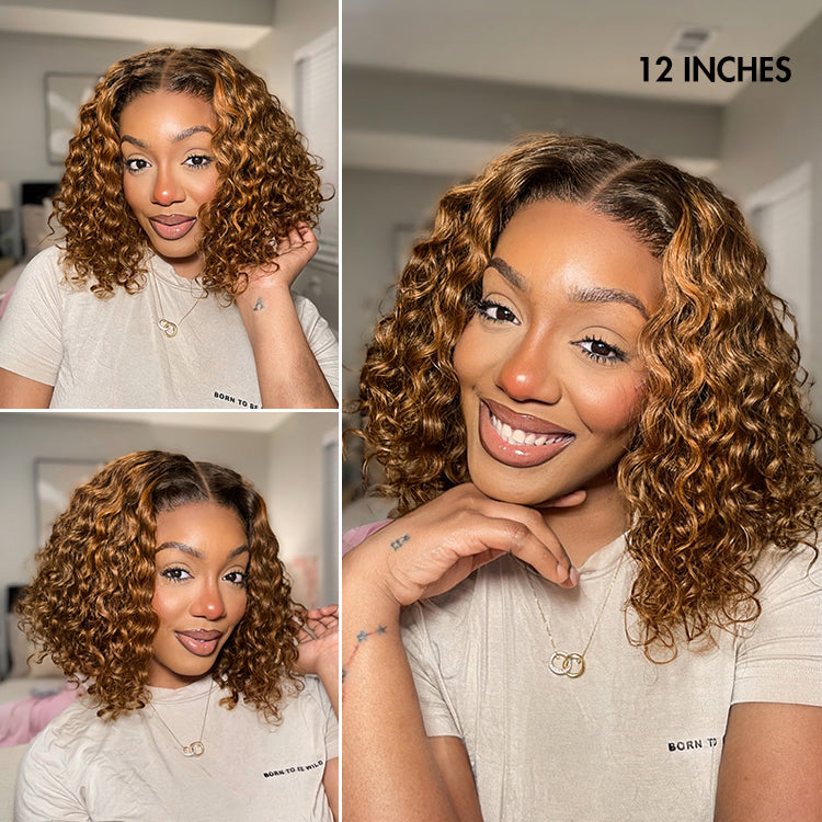 Crazy Wednesday | Brown Highlight / Natural Black / Blonde Highlight Deep Curly Glueless 5x5 Closure Pre-Cut Lace Wig Breathable Cap