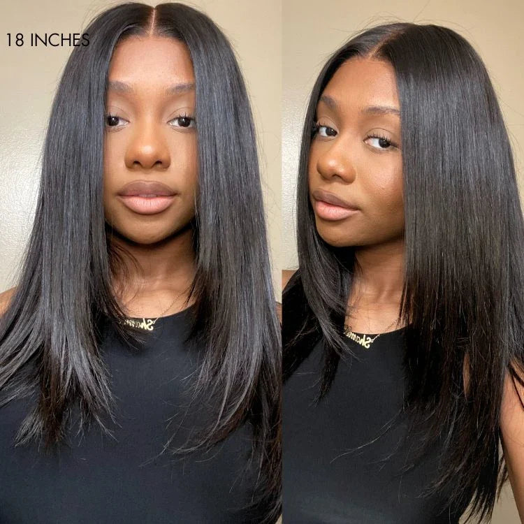 Black/Color Highlight 180% Density Layered Cut Glueless 5x5 Closure Lace  Wig Pre-Plucked Hairline
