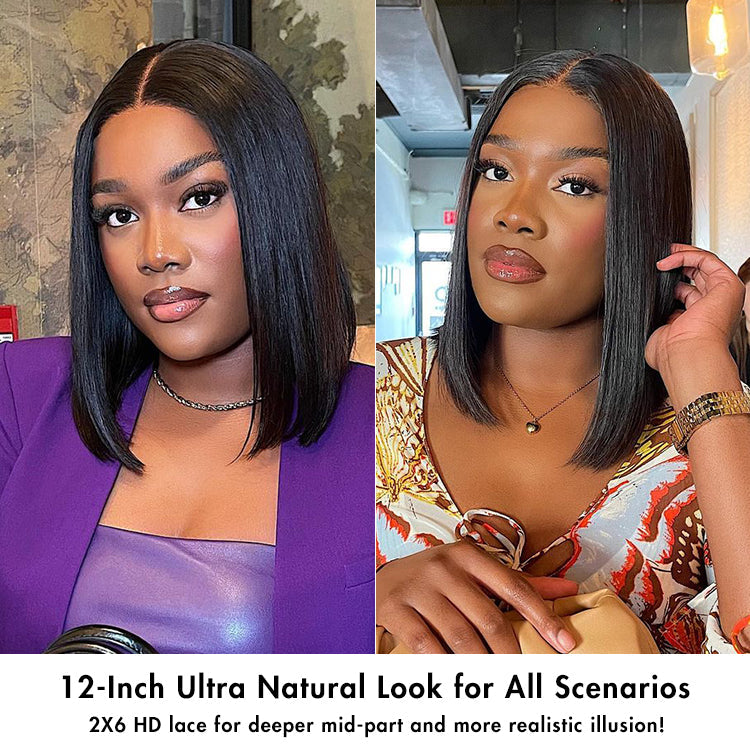 New Customers Only | PreMax Wigs | Silky Blunt Cut Glueless 2x6 / 5x5 Closure Lace Shoulder Length Bob Wig Pre Plucked & Bleached