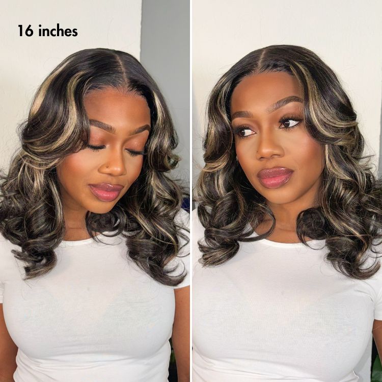 VIP DAY ONLY | 16 Inches Curtain Bangs Blonde Highlight Loose Wave Glueless 5x5 Closure Pre-Cut Lace Wig All Head Sizes Fit Cap  -US Only