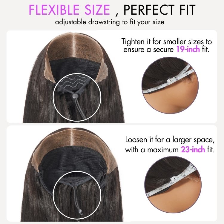 PreMax Wigs - Flexi-Fit Drawstring Cap Silky Straight Glueless 13x4 Frontal Lace Human Hair Wig Pre-Cut Lace