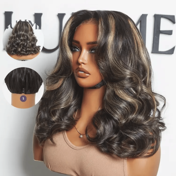 VIP DAY ONLY | 16 Inches Curtain Bangs Blonde Highlight Loose Wave Glueless 5x5 Closure Pre-Cut Lace Wig All Head Sizes Fit Cap  -US Only