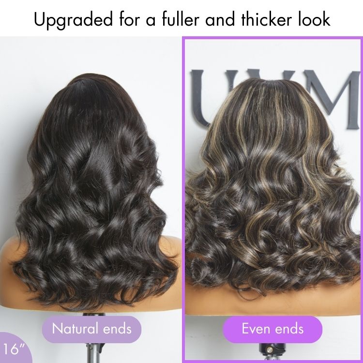 VIP DAY ONLY | 16 Inches Curtain Bangs Blonde Highlight Loose Wave Glueless 5x5 Closure Pre-Cut Lace Wig All Head Sizes Fit Cap  -US Only