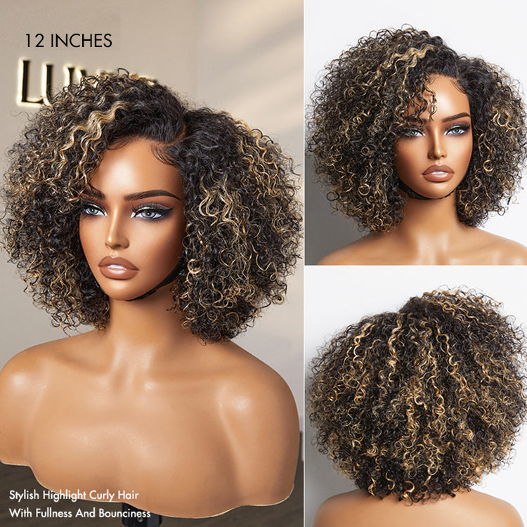 New Customers Only | Trendy Short Cut Curly Minimalist HD Lace Glueless Side Part Wig 100% Human Hair