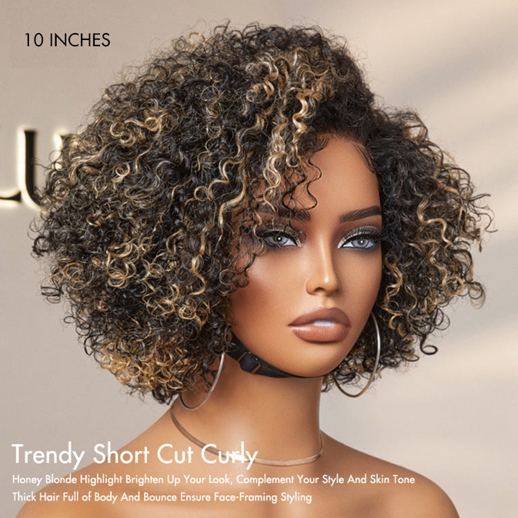 New Customers Only | Trendy Short Cut Curly Minimalist HD Lace Glueless Side Part Wig 100% Human Hair