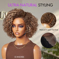 Beginner Friendly Ash Blonde Highlight Short Kinky Curly Wig Glueless Minimalist HD Lace Wig Pre-Cut Lace