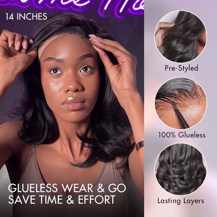 New Customers Only | Effortlessly Chic Layered Haircut Wavy Glueless HD Minimalist Lace Short Wig