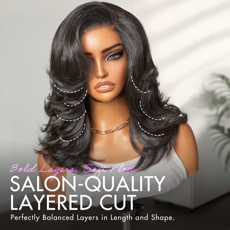 Shake Shape™ | Effortlessly Chic Layered Haircut Wavy Glueless HD Minimalist Lace Short Wig