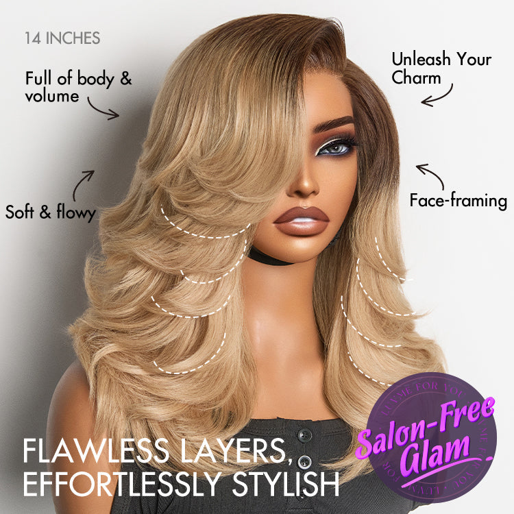Crazy Wednesday | Ombre Blonde Blow Out Layered Cut Wavy Glueless HD Minimalist Lace Wig