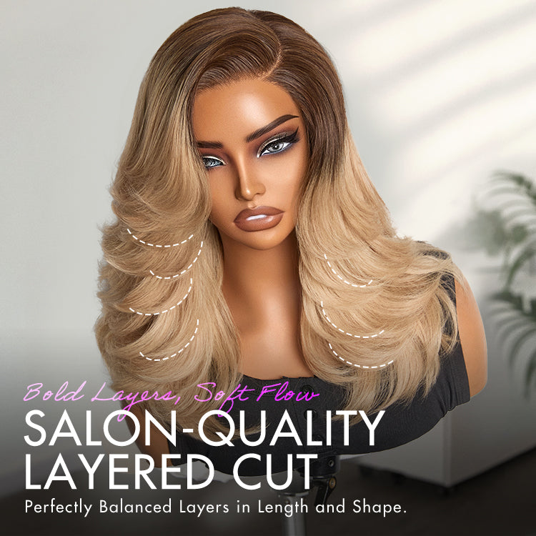 Crazy Wednesday | Ombre Blonde Blow Out Layered Cut Wavy Glueless HD Minimalist Lace Wig