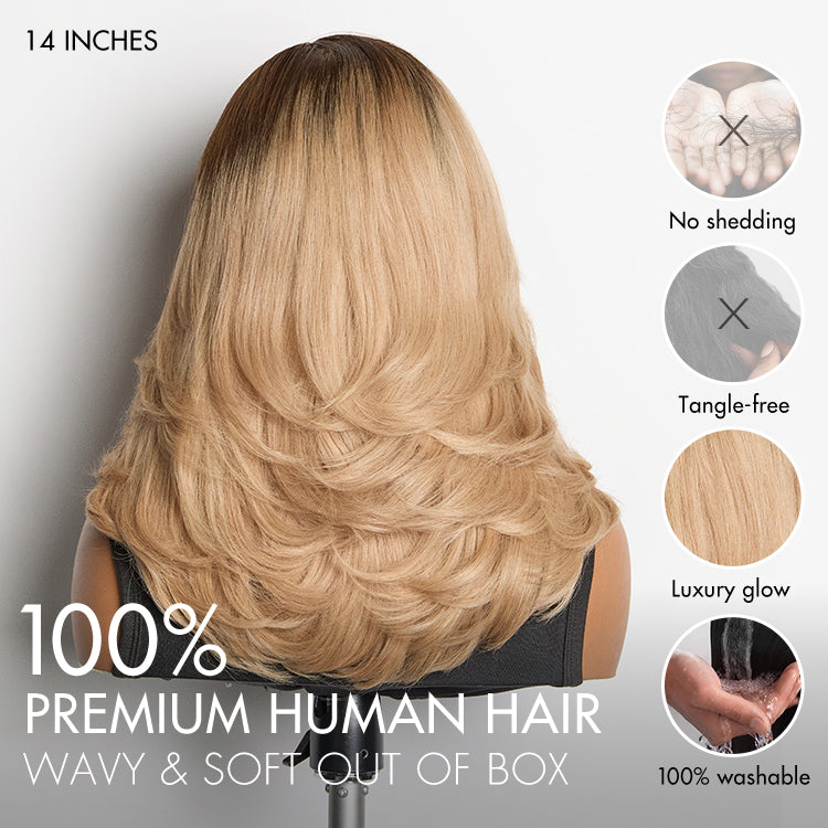 Crazy Wednesday | Ombre Blonde Blow Out Layered Cut Wavy Glueless HD Minimalist Lace Wig
