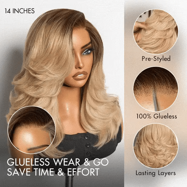 Crazy Wednesday | Ombre Blonde Blow Out Layered Cut Wavy Glueless HD Minimalist Lace Wig