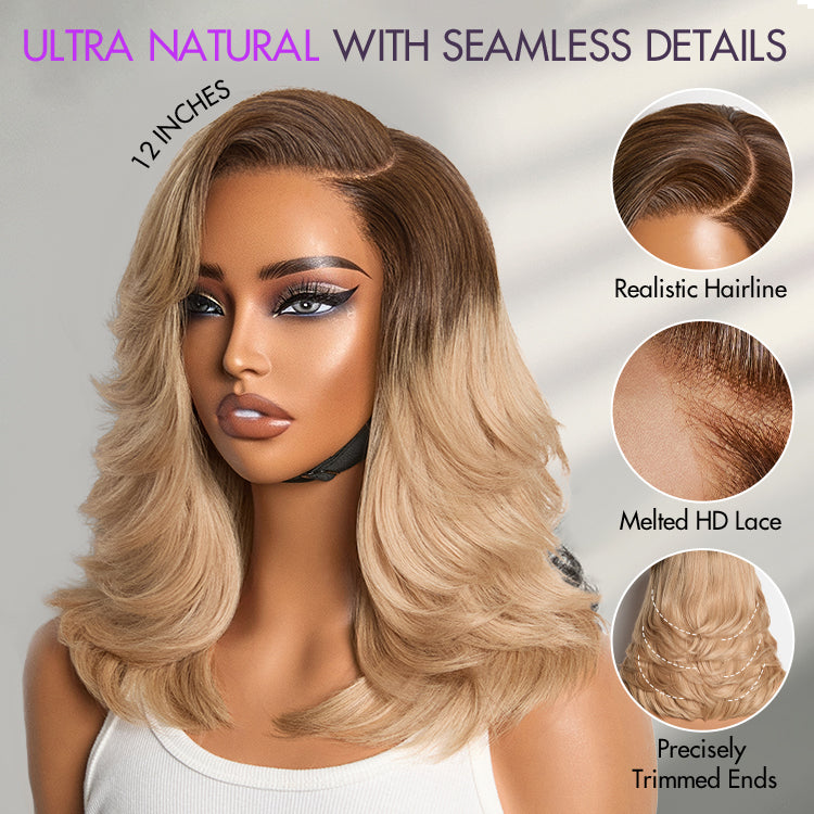 Crazy Wednesday | Ombre Blonde Blow Out Layered Cut Wavy Glueless HD Minimalist Lace Wig