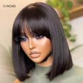 New Customers Only | Put On and Go Realistic Glueless Yaki Straight Bob with Bangs Minimalist Lace Wig 100% Human Hair