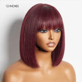 Put On and Go Realistic Glueless Yaki Straight Bob with Bangs Minimalist Lace Wig 100% Human Hair