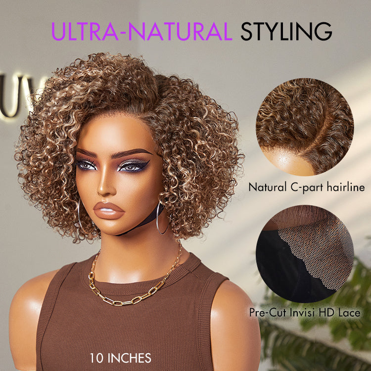 Trendy Short Cut Curly Minimalist HD Lace Glueless Side Part Wig 100% Human Hair