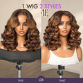 Luvme Hair 180% Density Elegant Brown Ombre Loose Wave Minimalist HD Lace Glueless Short Wig 100% Human Hair Pre-Cut Lace