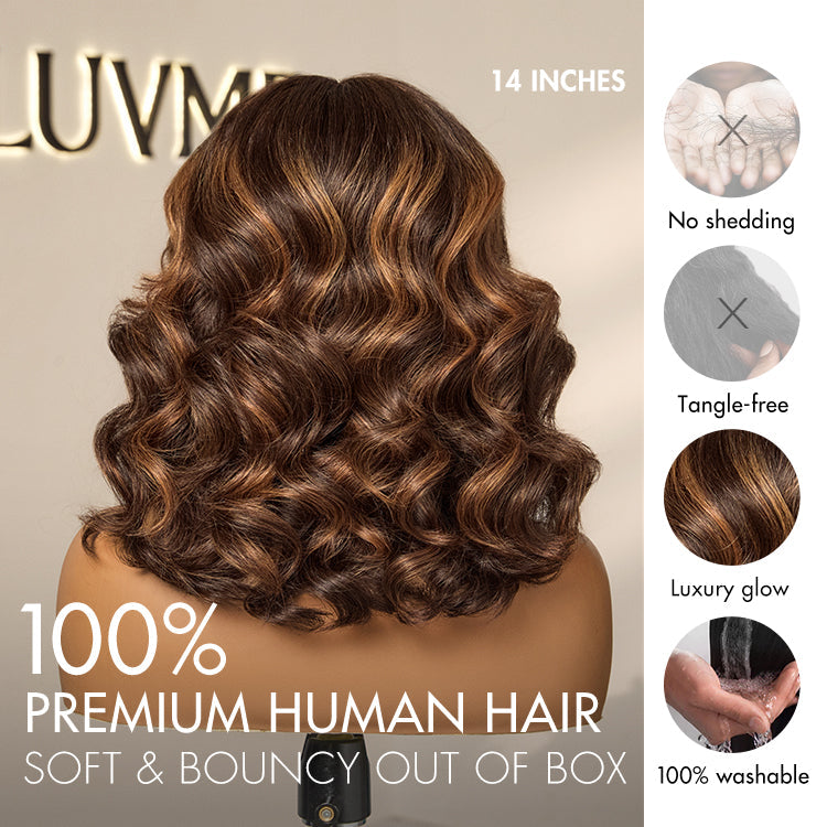 Luvme Hair 180% Density Elegant Brown Ombre Loose Wave Minimalist HD Lace Glueless Short Wig 100% Human Hair Pre-Cut Lace