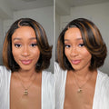 New Customers Only | Limited Design | Toffee Brown Mix Blonde / Natural Black Layered Cut Glueless 5x5 Closure Lace Bob Wig