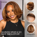 New Customers Only | Limited Design | Toffee Brown Mix Blonde / Natural Black Layered Cut Glueless 5x5 Closure Lace Bob Wig