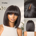 New Customers Only | Put On and Go Realistic Glueless Yaki Straight Bob with Bangs Minimalist Lace Wig 100% Human Hair
