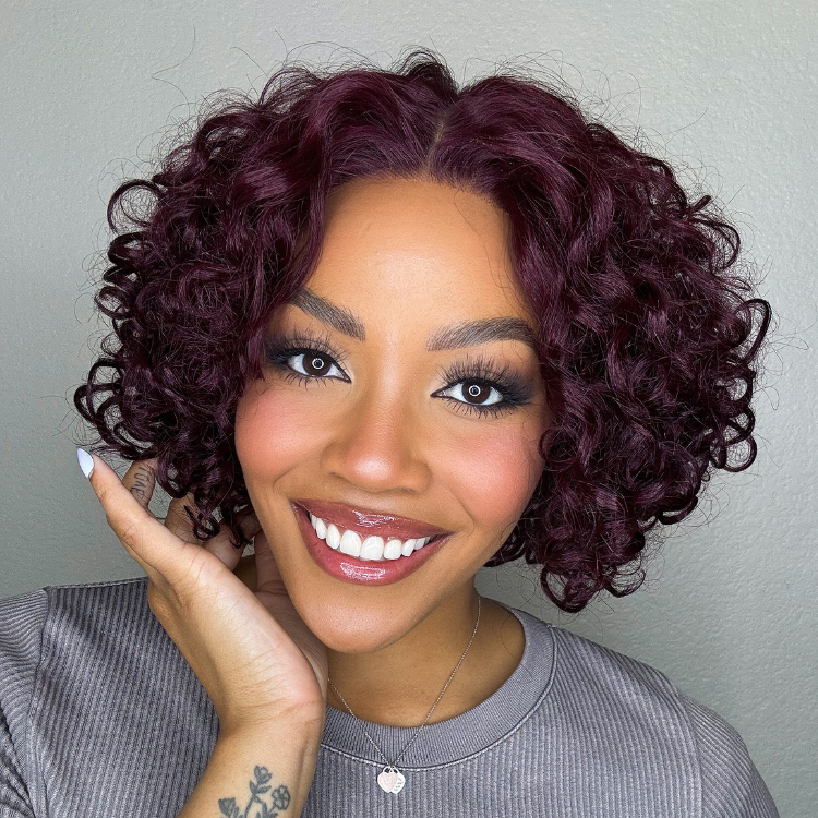 Special Deal | Trendy Burgundy Curly Bob Glueless Minimalist Lace T Part Wig 100% Human Hair