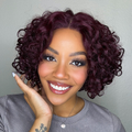 Special Deal | Trendy Burgundy Curly Bob Glueless Minimalist Lace T Part Wig 100% Human Hair