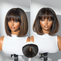 Weekly Special | Put On and Go Brown Highlight Yaki Bob with Bangs Glueless Minimalist Lace Wig Breathable Cap