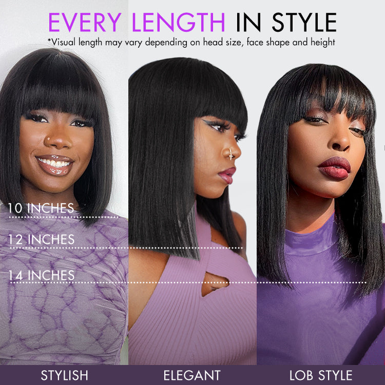 Put On and Go Brown Highlight Yaki Bob with Bangs Glueless Minimalist Lace Wig Breathable Cap