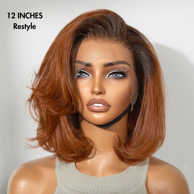 Crazy Wednesday | Ginger Ombre 13x4 Lace Front Glueless Blunt Cut Bob Human Hair Wig