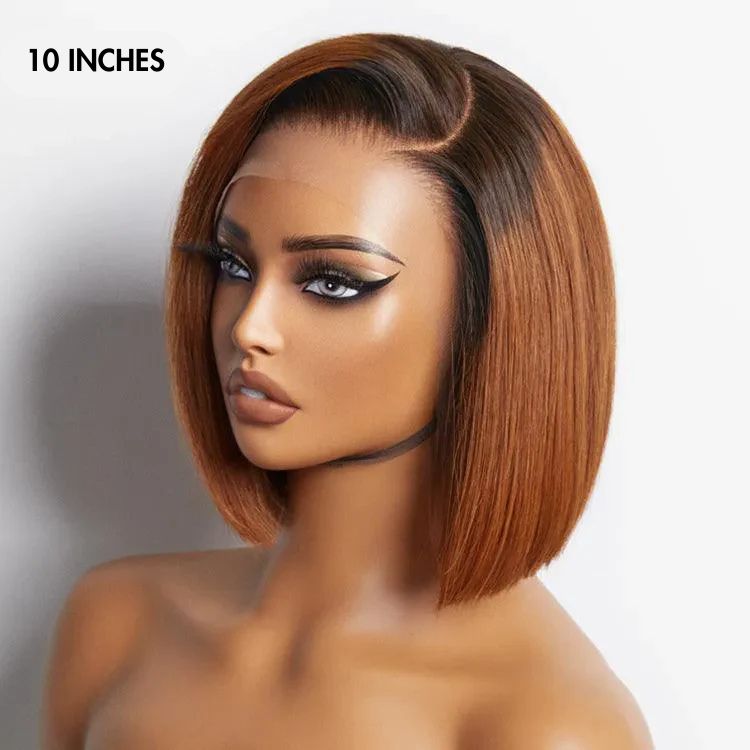 Crazy Wednesday | Ginger Ombre 13x4 Lace Front Glueless Blunt Cut Bob Human Hair Wig