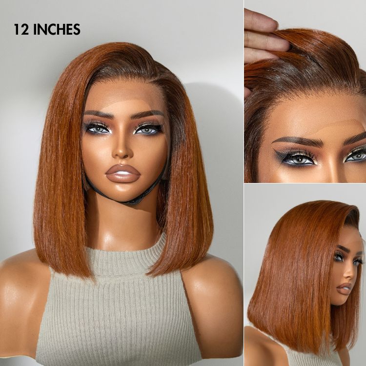 Crazy Wednesday | Ginger Ombre 13x4 Lace Front Glueless Blunt Cut Bob Human Hair Wig