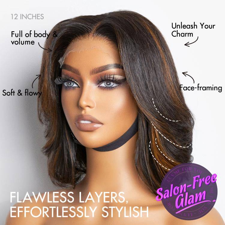 New Customers Only | Limited Design | Blonde Highlights Glueless 5x5 Closure HD Lace Stacked Bob Wig | Large & Small Cap Size