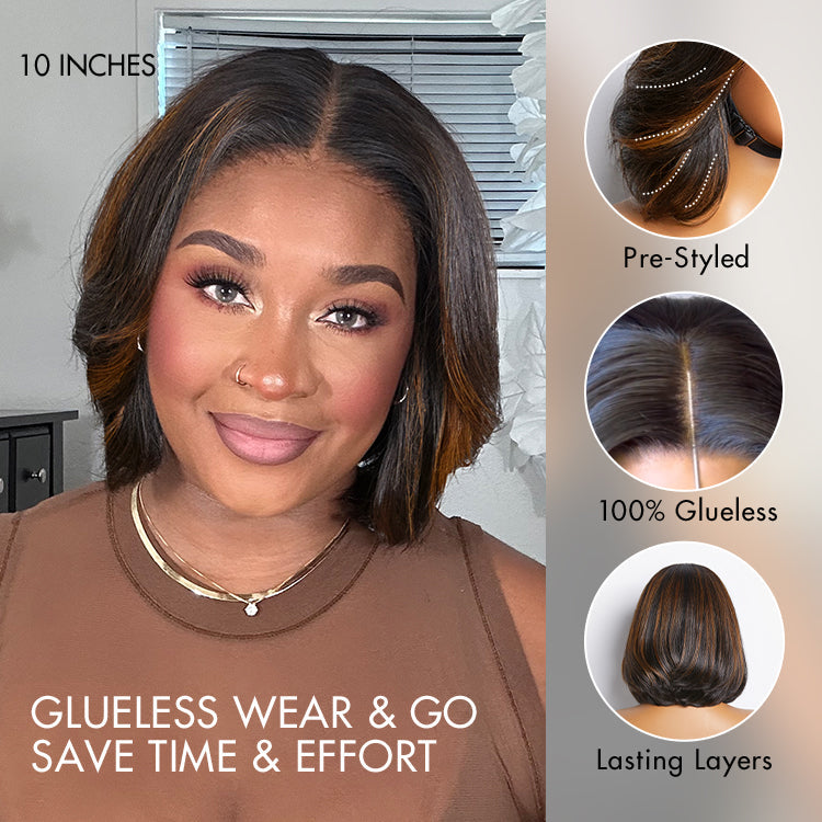New Customers Only | Limited Design | Blonde Highlights Glueless 5x5 Closure HD Lace Stacked Bob Wig | Large & Small Cap Size