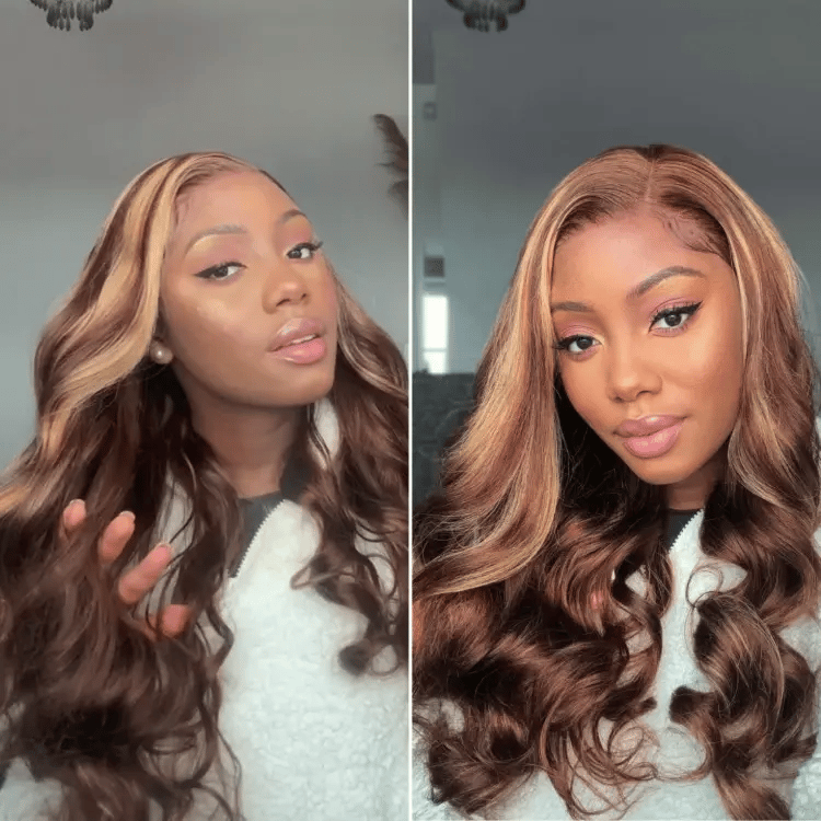 Honey Blonde Highlight / Black Loose Body Wave Glueless 13x4 Lace Front Wig