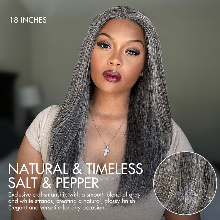 Crazy Wednesday | Salt and Pepper Straight Glueless Minimalist HD Lace T Part Grey Wig Pre-Cut Lace