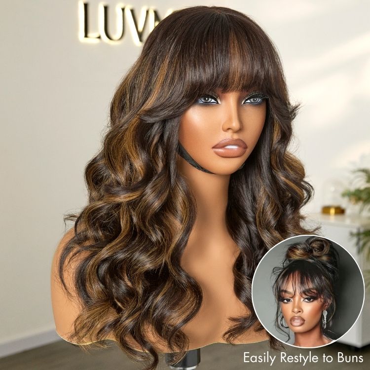 VIP DAY ONLY |18 Inches True Scalp Blonde Highlight Loose Wave Glueless Minimalist Lace Wig with Bangs  - US Only