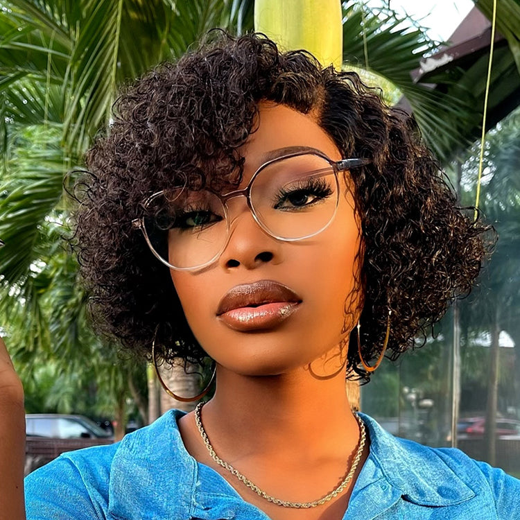 Crazy Wednesday | Trendy Short Cut Curly Minimalist HD Lace Glueless Side Part Wig 100% Human Hair