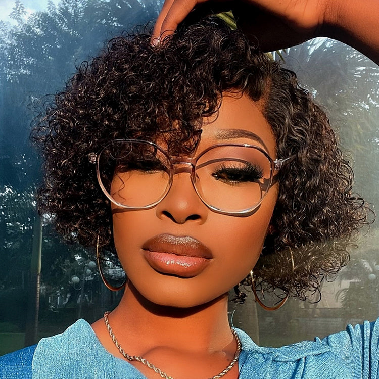 Crazy Wednesday | Trendy Short Cut Curly Minimalist HD Lace Glueless Side Part Wig 100% Human Hair